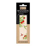 Kolibrier  och fruktbuskar pryder denna bokmärke i trä. Wooden bookmark - Hummingbirds från Cozywood - Tidformera