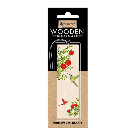 Kolibrier  och fruktbuskar pryder denna bokmärke i trä. Wooden bookmark - Hummingbirds från Cozywood - Tidformera