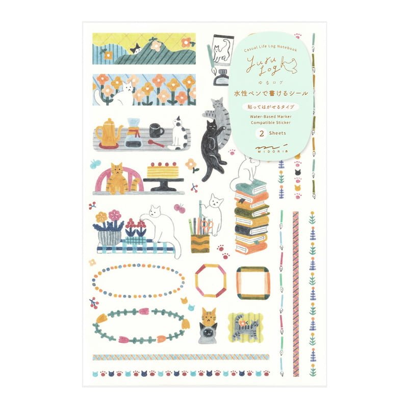 Yuru Log Sticker 2 ark - Cat - 1 - Midori - Tidformera